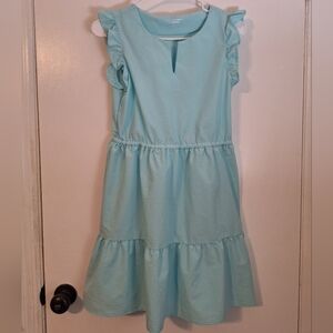 Girls' Light Blue Ruffle Sleeve Tiered Dress
